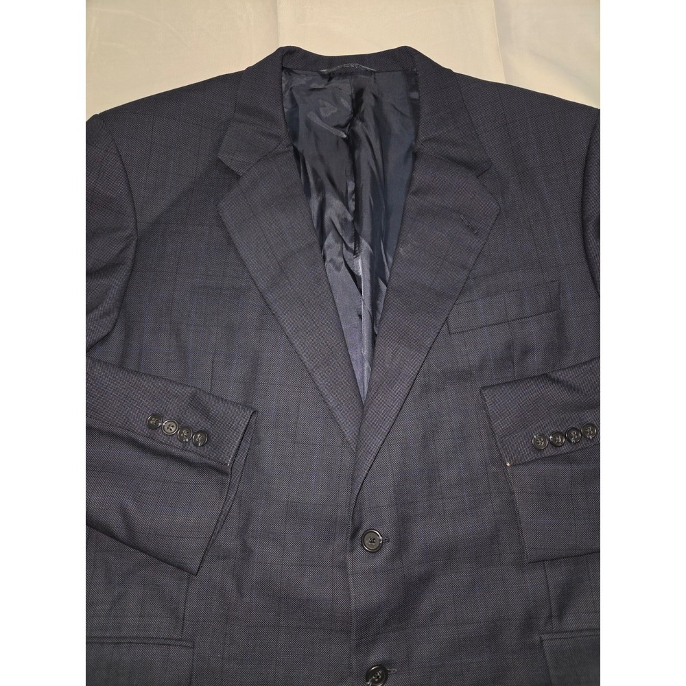 Hickey Freeman Collection Mens Navy Windowpane Wool Two Button Blazer Jacket